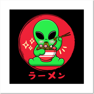 cute alien eat ramen Posters and Art